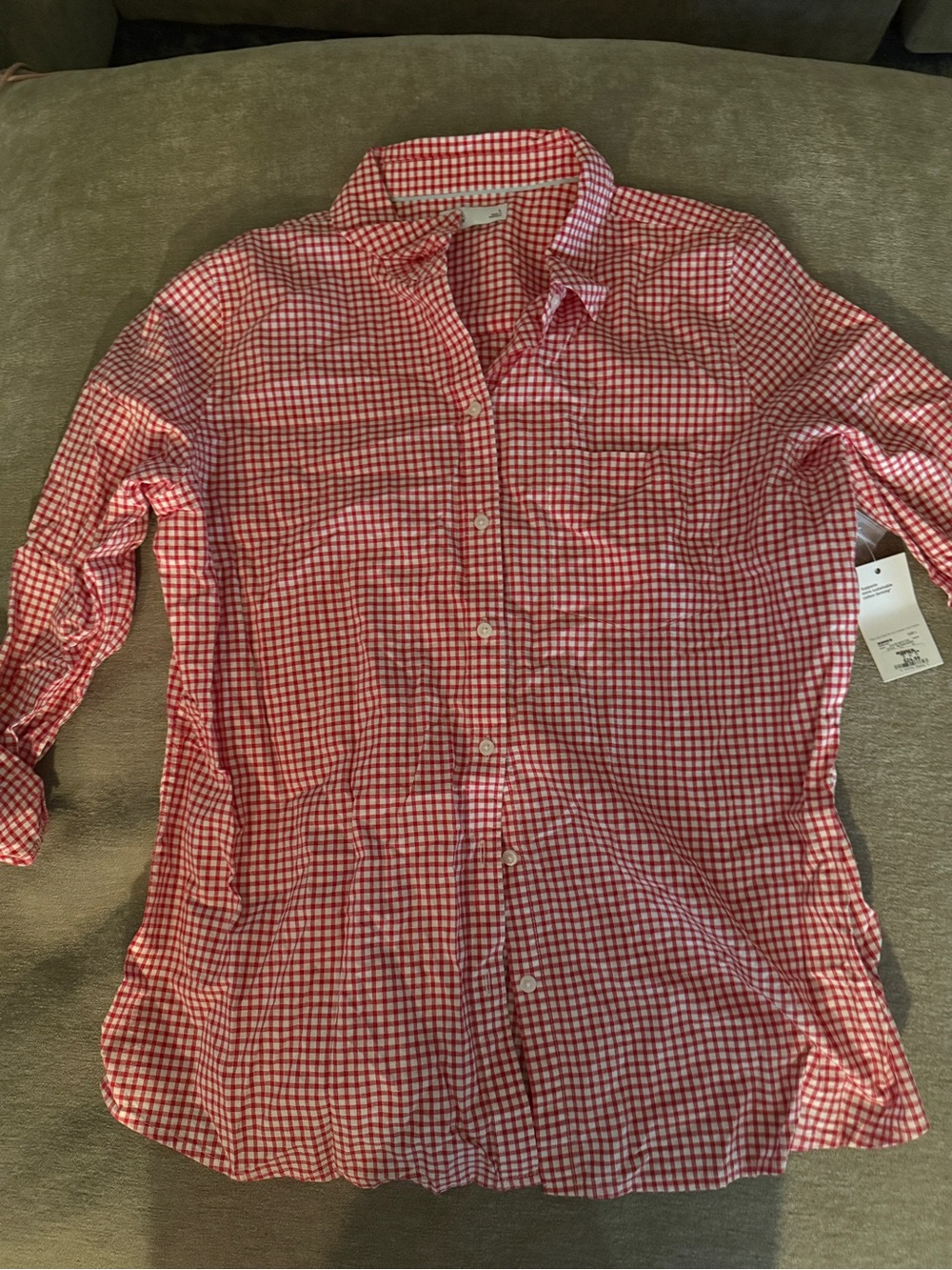 Kohl's Women's Red and White Gingham Button-Down Shirt
